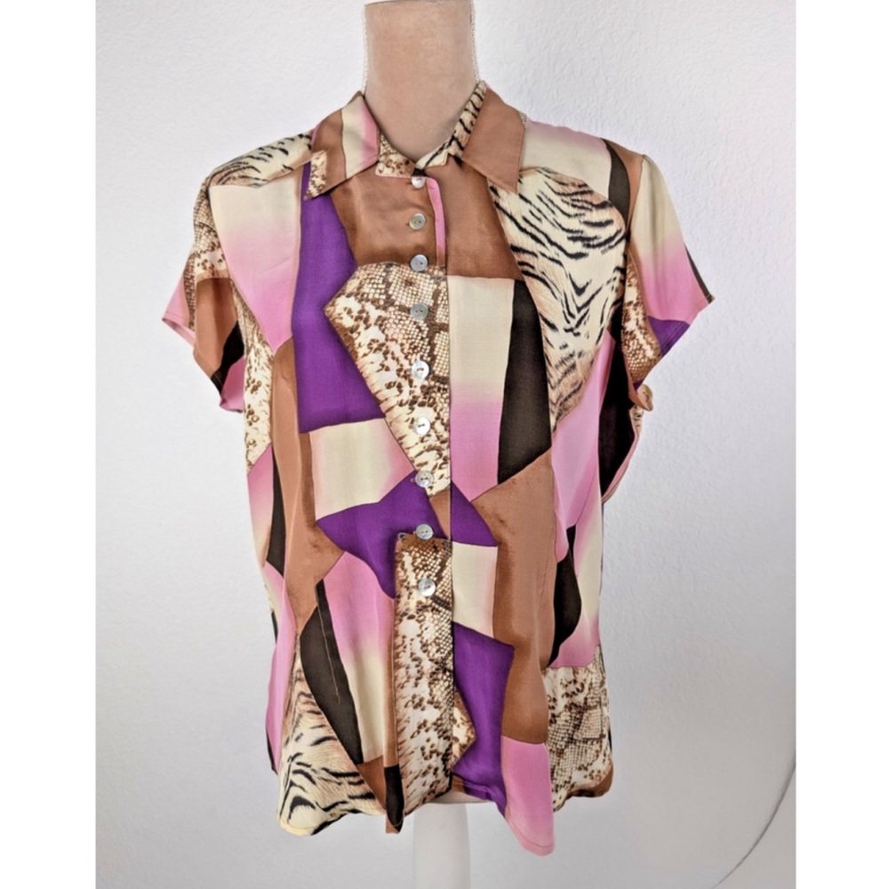 Women's Patchwork Button-Up Blouse - image 1
